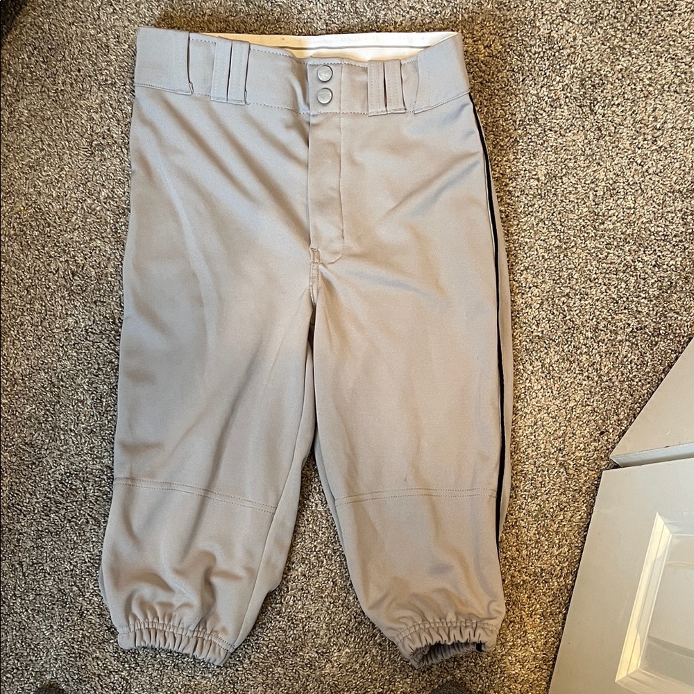Youth Baseball Pants with Single Black Side Stripe - Light Gray
